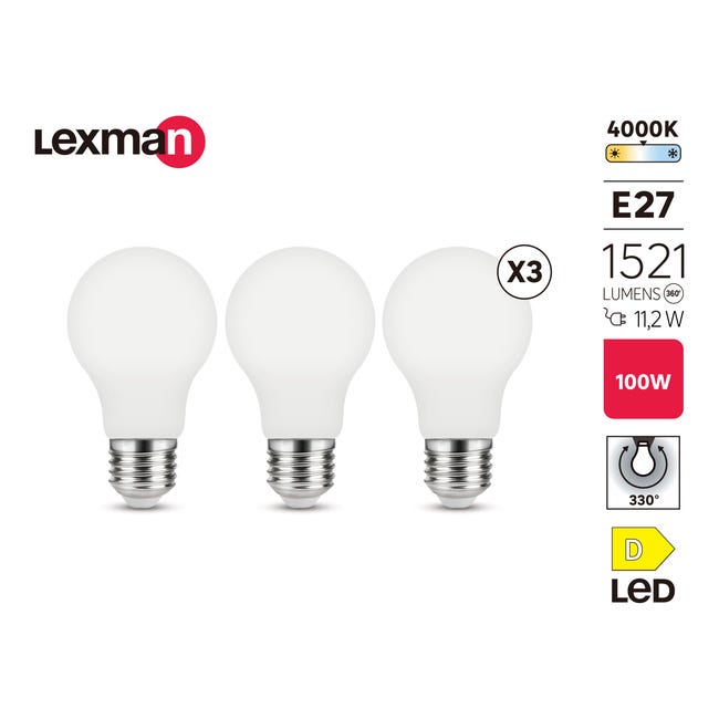 Żarówka LED E27 3 szt. 11,2 W 1521 lm Neutralna biel Lexman