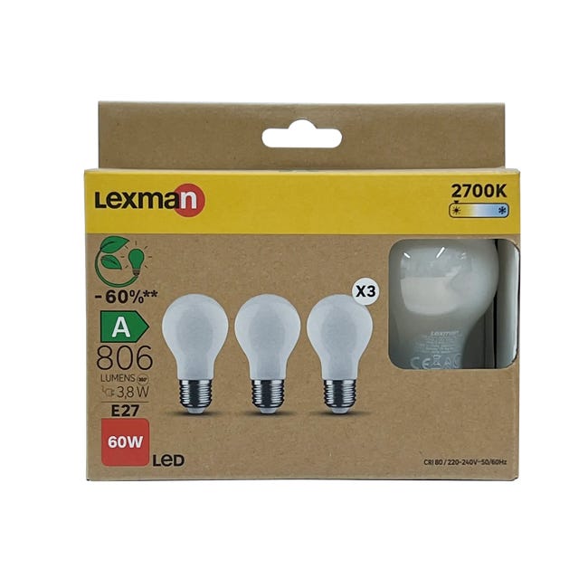 Żarówka LED E27 3szt. 3,8 W 806 lm Ciepła biel Lexman