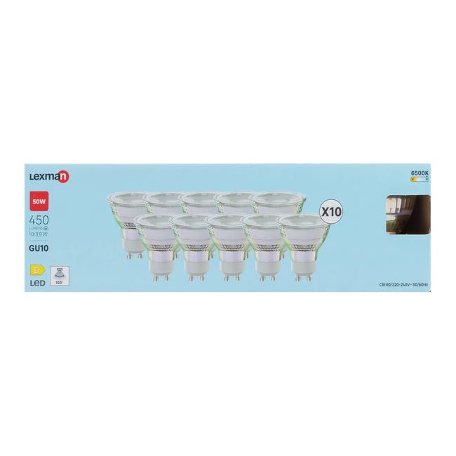 Żarówka LED GU10 10 szt. 3,9 W 450 lm Zimna biel Lexman