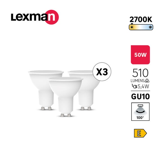 Żarówka LED GU10 3 szt. 5,4 W 510 lm Ciepła biel Lexman