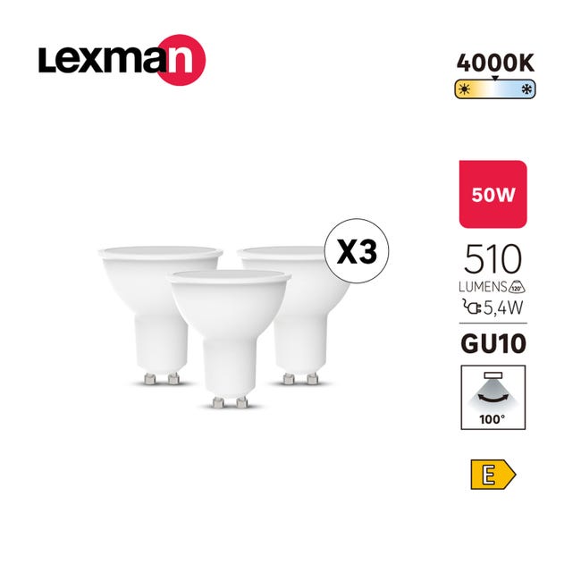 Żarówka LED GU10 3 szt. 5,4 W 510 lm Neutralna biel Lexman