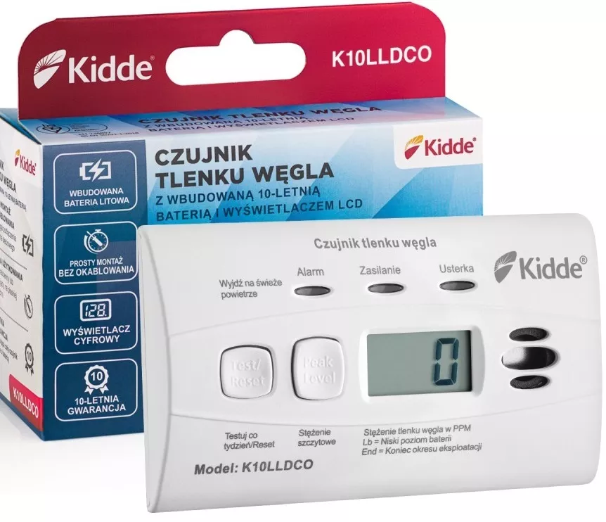 Czujnik czadu z wyświetlaczem Kidde K10LLDCO | 