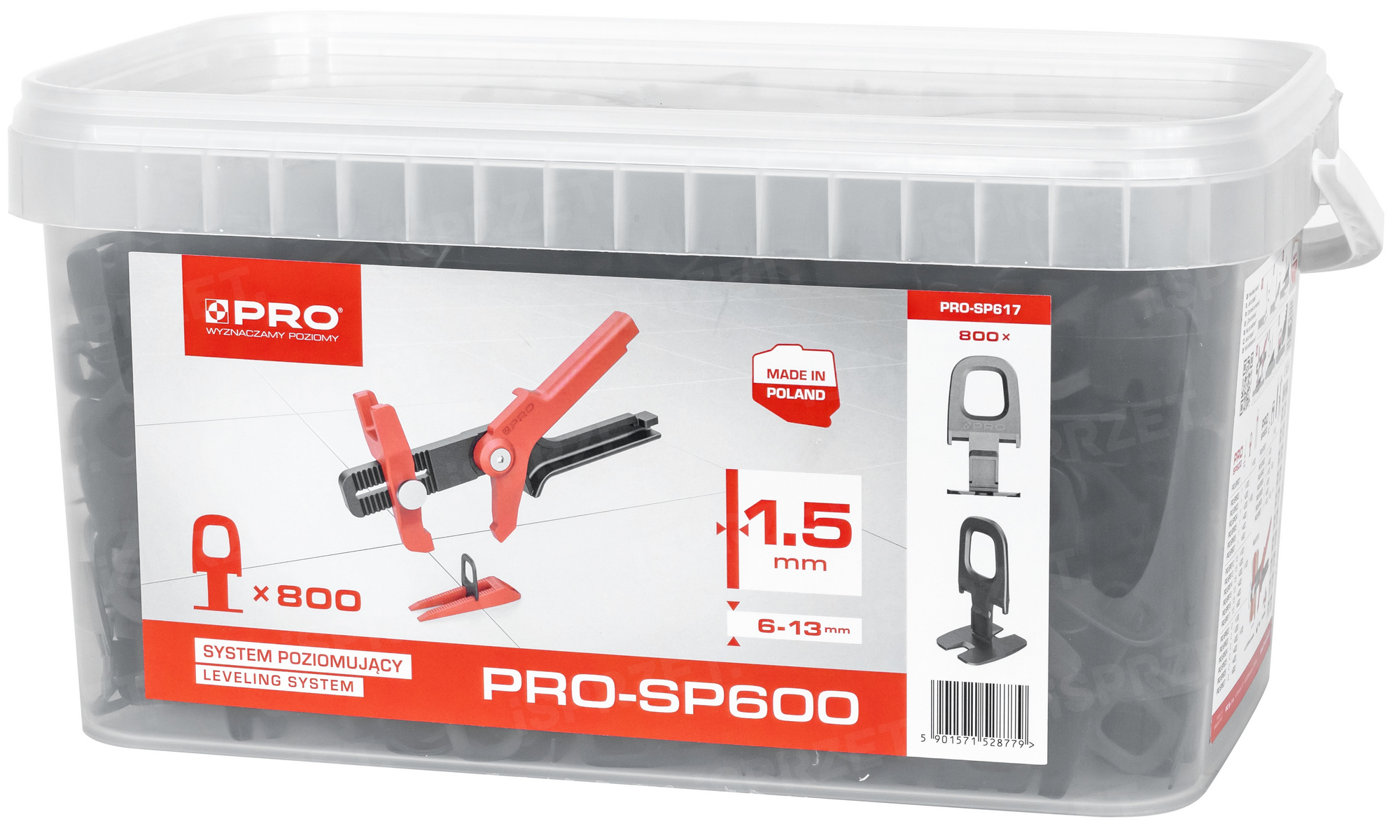 System poziomujący PRO SP600 (800 sztuk klipsów w wiaderku 10 l) | 