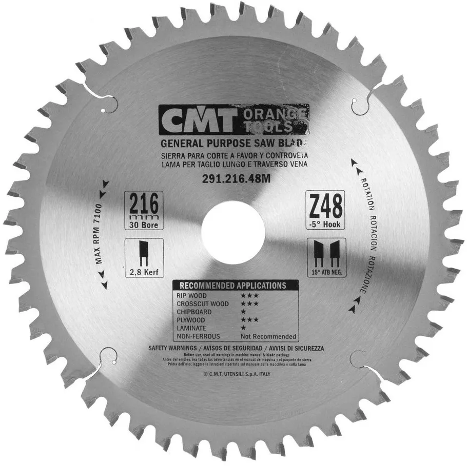 Tarcza tnąca CMT Orange Tools HM D 216, F 30, Z 48 | 