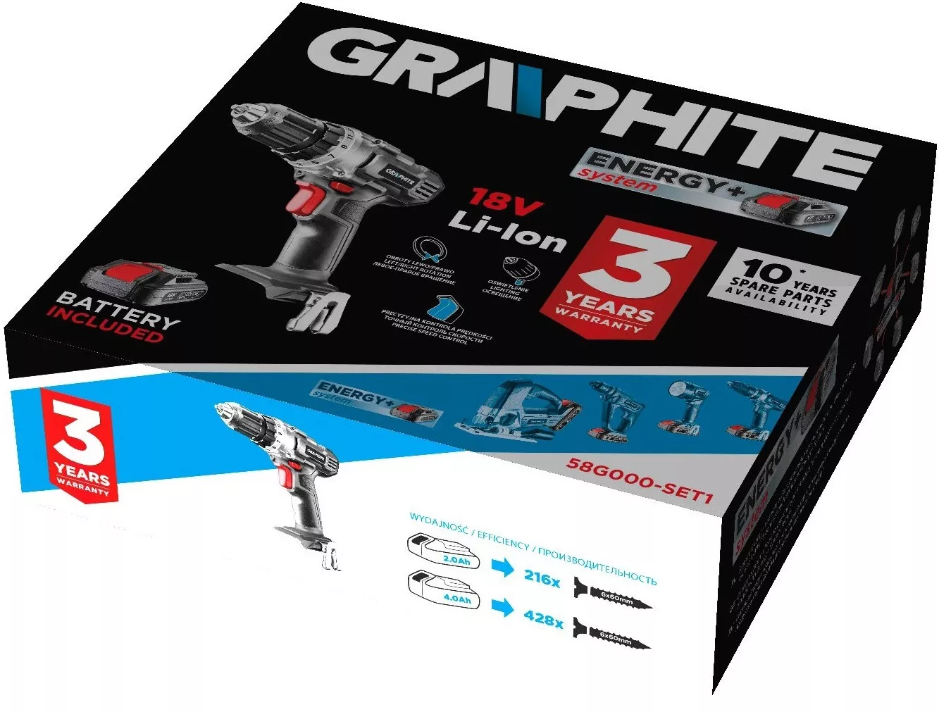 Wiertarko-wkrętarka Graphite Energy+ 18 V 58G000-SET1 | 