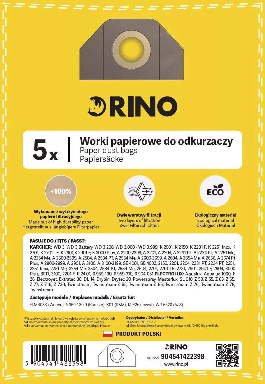 Worki papierowe Rino WPRD3 do odkurzaczy (30 sztuk) | 