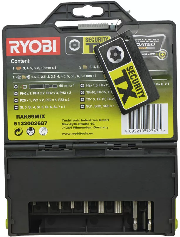 Zestaw wierteł i bitów Ryobi RAK69MIX (69 sztuk) | 